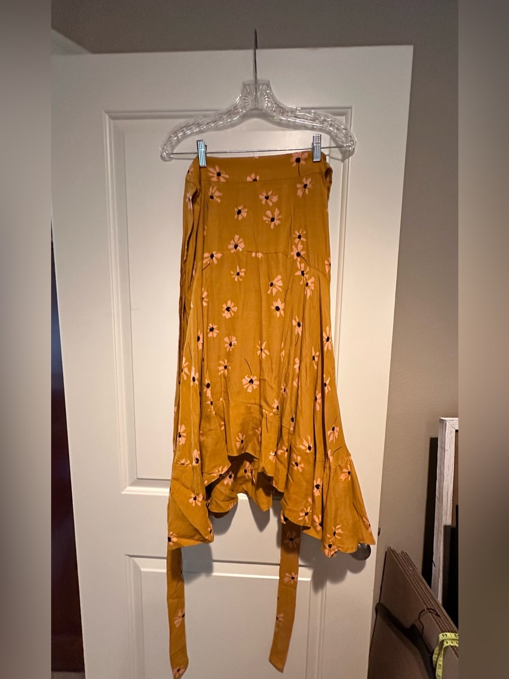 Faithfull the Brand Mustard Floral Asymmetrical Wrap Skirt